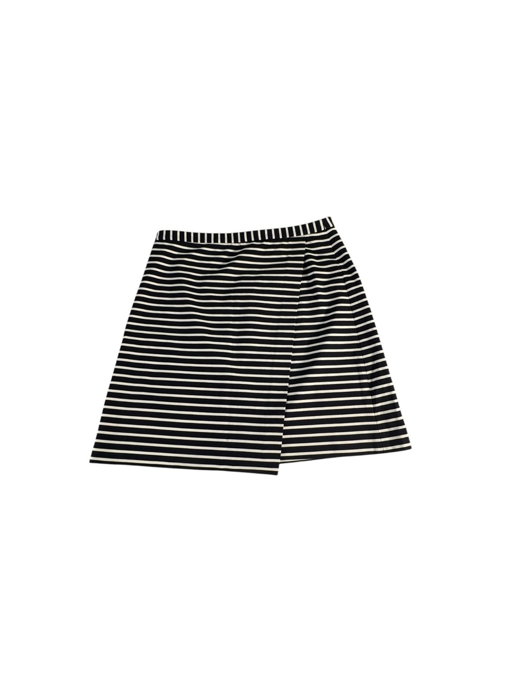 Ann Taylor Size L Navy Ivory Stripe Faux Wrap A-Line Mini Skirt NWOT